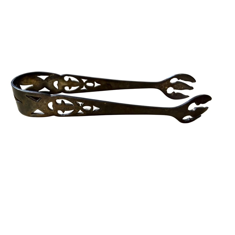 Webster Sterling Silver Sugar Tongs Antique Pierced Filigree Claw 3.25 Inch